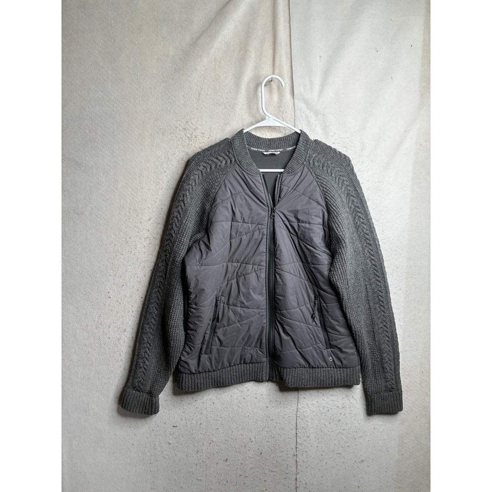 Kari Traa Womens Grey Hybrid Quilted Puffer Cable Knit Wool Blend Jacket Large